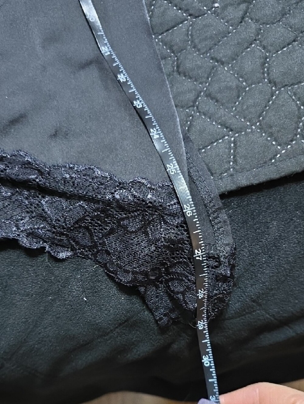Black Asymetrical Long Lace Trim Satin Camisol - Picture 8 of 9